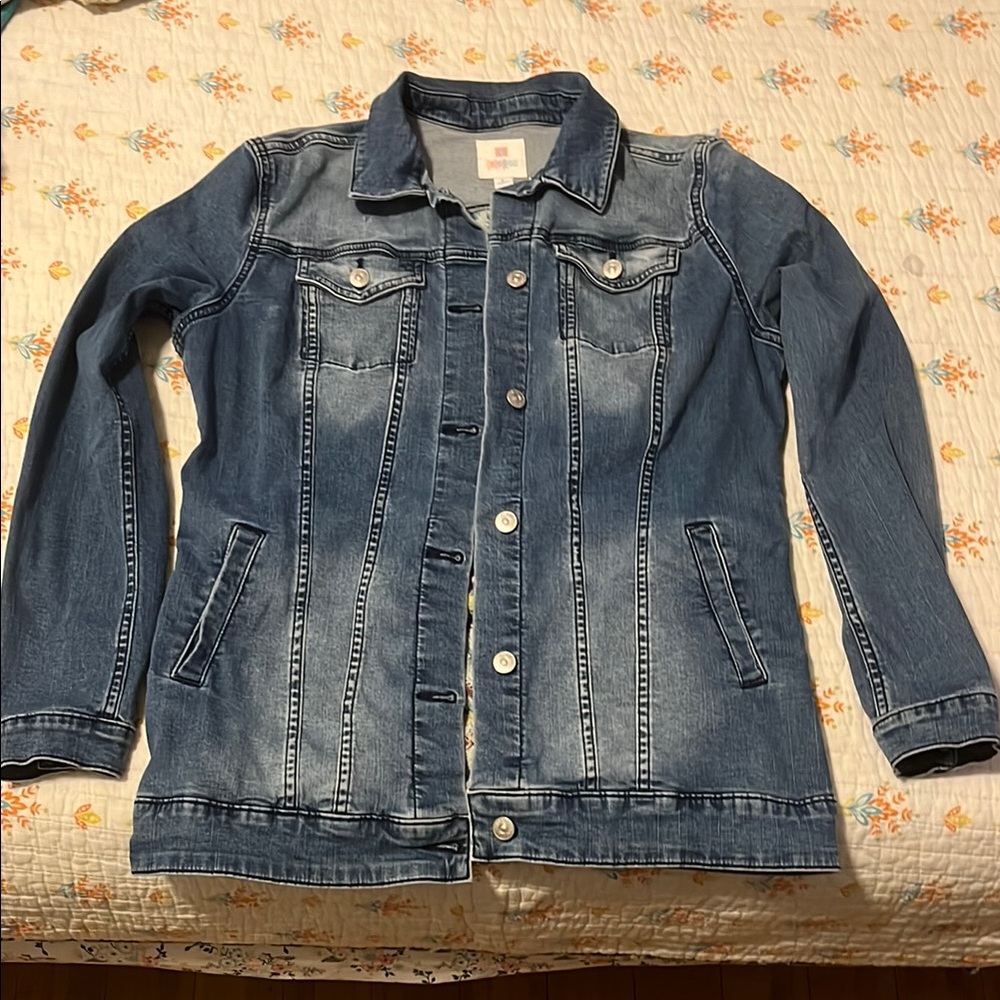 LuLaRoe Blue Embroidered Denim Jean Jacket Timeless Style